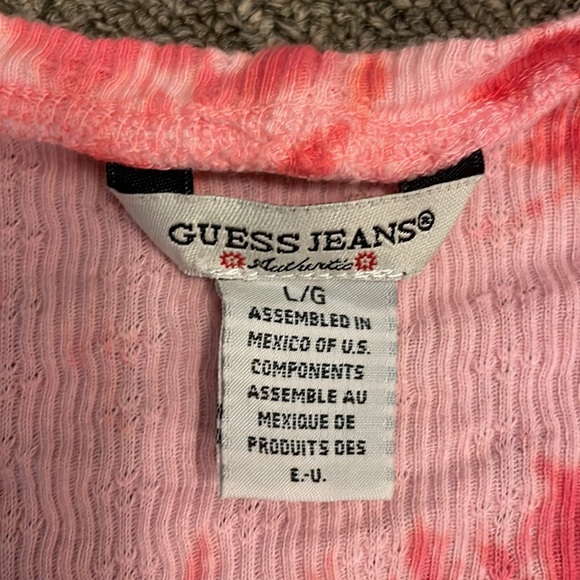 Great preowned condition guess size L tie front short sleeve halter top pink TD - Picture 2 of 4